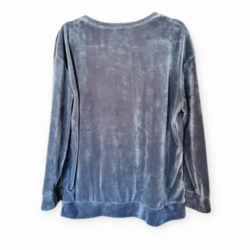 Spring & Mercer Gray Velvet Tie Lace up front Pullover Sweater Size Medium - Picture 2 of 5